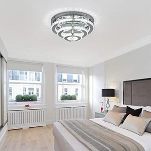 Modern Crystal Ceiling Light Fixture Flush Mount Chandelier for Bedroom - Picture 1 of 17