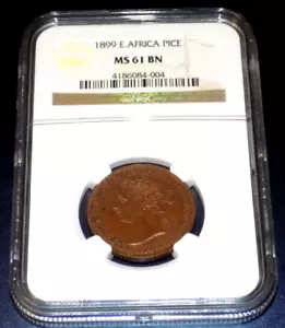 NGC MS61 BN Gran Bretaña África Oriental 1899 Pice British African Colonial KM-1 MONEDA SIN CIRCULAR - Imagen 1 de 4