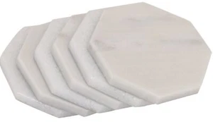 6 Octagonal Natural marble stone Coasters Handmade with soft velvet at the bo... - Picture 1 of 2