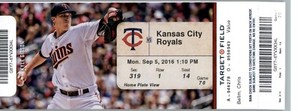 Kansas City Royals vs Minnesota Twins 9/5/2016 Full Ticket  Eric Hosmer HR 2H/4R