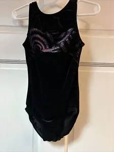 Girls MOTIONWEAR Tank Leotard Child 6x-7 Black Purple Velour Metallic Gymnastics - Picture 1 of 4
