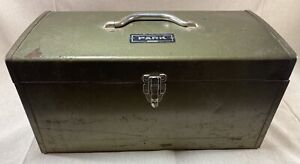 Vintage Green Gray PARK Metal Tool Box Chest & Tray #83334, USA, 18x9x9