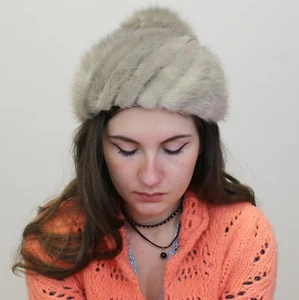 Vintage 50s Fur Hat Fancy Winter Fur Pom Pom Beret - Picture 1 of 6