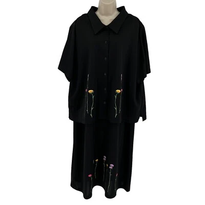 Roaman's Dress and Jacket 2pc Plus Size 38 Black Long Short Sleeve Set Floral - Image 1 of 4