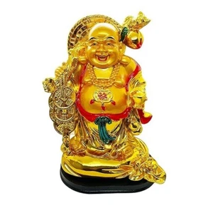 Forestree Fengshui Large Happy Man Statue with Coins & Bag with Wooden Base - Bild 1 von 5
