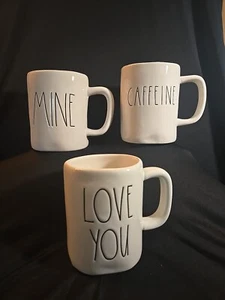LOT X 3 RAE DUNN ARTISAN COLLECTION 12 0z MINE, CAFFEINE, LOVE - Picture 1 of 14