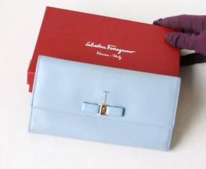 SALVATORE FERRAGAMO Baby Blue Calf Skin Long Wallet - Picture 1 of 16