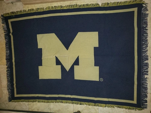 University Of Michigan Wolverines Tapestry Throw Blanket Navy Blue Yellow 68x48 Cover