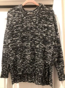 Knox Rose Black & White Marled Fisherman Sweater Button Side Shirt M Cozy Soft - Picture 1 of 3
