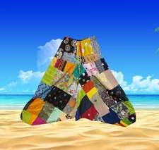 Unisex Patchwork Pants, Hippie Cotton Colorful Hippie Harem Pants S/M