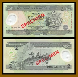 Solomon Islands 2 Dollars, 2001 P-23 Specimen Polymer Unc - Picture 1 of 1