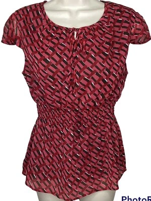 Blusa Top Merona Juniors Cintura Acanalada M Roja Negra Blanca Cuello Redondo Manga Corta Foto 1 de 4