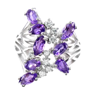 925 Sterling Silver Oval Purple Amethyst 6x3mm Simulated Cz Ring 8 - Picture 1 of 10