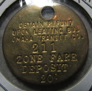 Depósito de tarifas de zona muy antiguo Omaha Transit Co. 20c - NE Nebraska - Imagen 1 de 1