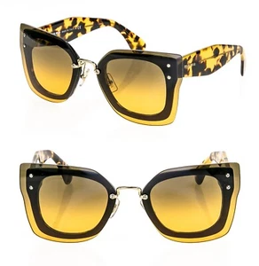 Gafas de sol MIU MIU REVELAR 04R Square Runway de gran tamaño MU04RS marrón habana naranja - Imagen 1 de 10