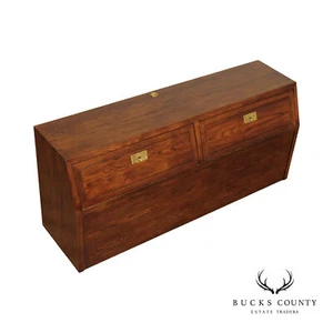 Henredon 'Scene One' Campaign Style Oak and Brass Queen Storage Headboard - Picture 1 of 12
