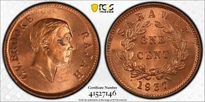 1937-H Sarawak (Malaysia) One Cent, PCGS MS63 RD, KM-18, Nice BU Example - Picture 1 of 5