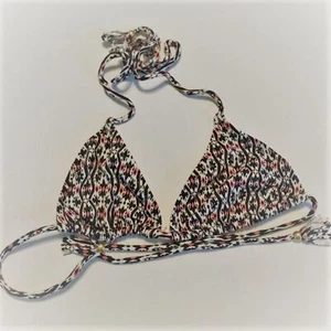 EBERJEY Bikini Top Piccolo Nero Bianco Pesca Nuoto Cinghie Regolabili Nappe Cravatta - Foto 1 di 5