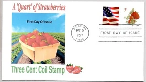#5201 STRAWBERRIES 3 CENT COIL STAMP FIRST DAY OF ISSUE, U-PICK BERRY FARM - Picture 1 of 1