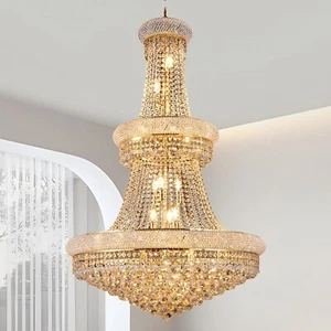 32''Modern Luxury Crystal Chandelier Ceiling Fixtures Pendant Lighting,Gold - Picture 1 of 10