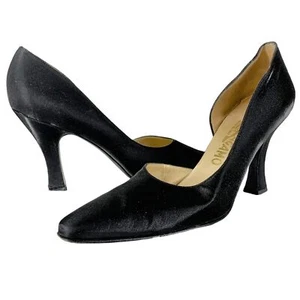 Vintage Y2K Salvatore Ferragamo Black Satin D'Orsay Heels Size 9 AA Evening - Picture 1 of 7