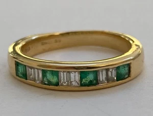 18KT GOLD SMARAGD DIAMANT ETERNITY RING GRÖSSE N - wiegt 5 Gramm - Bild 1 von 16
