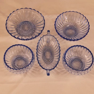 VTG Blue Pillar Flute Imperial Glass/Pickle Dish,Candy Dish, Soup & Cereal Bowls - Image 1 of 4