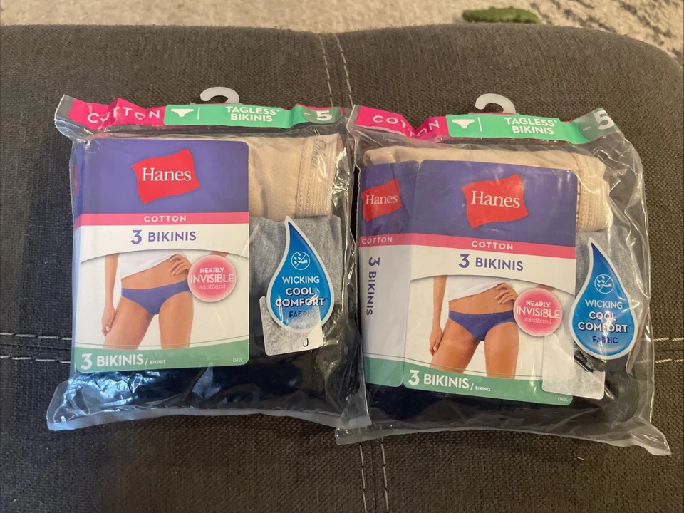 Paquete de 6 bikinis de algodón Hanes sin etiquetas talla 5 bragas absorbentes casi invisibles Foto 1 de 4