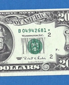 1995 $20 Federal Reserve Star Note Twenty Dollar Bill B04942681* Circulated - Picture 1 of 3