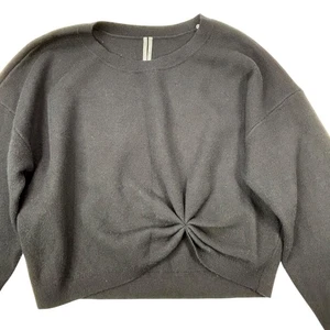 Anthropologie Black Twist Front Cropped Sweater Knit Pullover Top - Picture 1 of 23