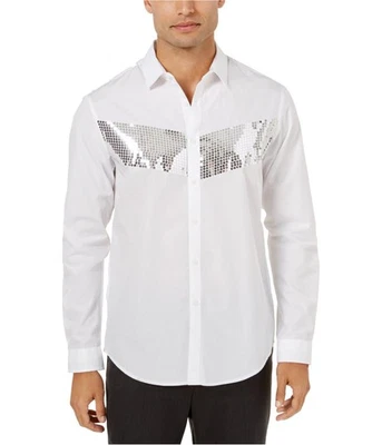 I.N.C Mens Sequins Chest Button Up Shirt, whitepure, S Neck - Image 1 of 2