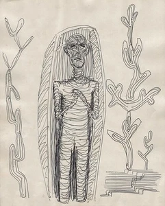 SURREALISM EGYPTIAN MUMMY Pen & Ink Drawing LINDA CARMAN c1930 ABSTRACT - Picture 1 of 1