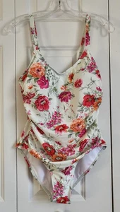 NICOLE MILLER SWIMSUITS WOMENS ONE PIECE FLORAL SIDE RUCHED FULL LINED - Picture 1 of 6