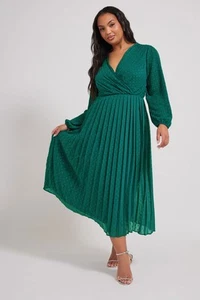 Yours Curve Women's Plus Size Pleated Dobby Wrap Dress - Picture 1 of 13