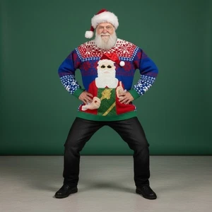 Suéter feo de Navidad de Papá Noel con gafas de sol rojo/azul divertido tejido navideño - Imagen 1 de 10