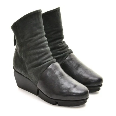 Womens Trippen Lava F $550 Ankle Boots 38 / 7 Black Leather Suede Designer Shoes - Image 1 of 4
