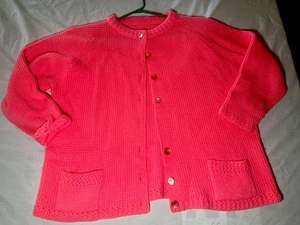 Vintage 1960s Pink Knit Cardigan Diamond Hem Pearl Buttons Medium/large (a4) - Picture 1 of 5