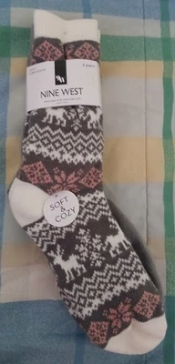 Nine West 2 pares de calcetines de cabina suaves y acogedores grises estampados para mujer 9-11 NUEVO Foto 1 de 4