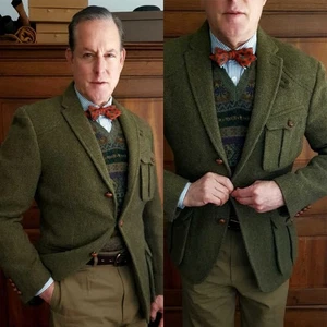 Hombre Otoño Invierno Vintage Traje Grueso Un Pecho Abrigo Cálido Calce Clásico - Imagen 1 de 12