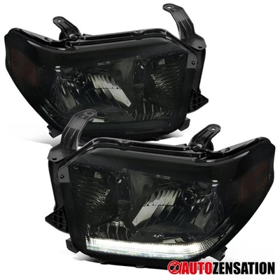 LED Strip Fit 2014-2021 Toyota Tundra Smoke Headlights Lamps Left+Right 14-21 - Image 1 of 4