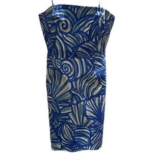 Vineyard Vines Nautilus Muschelmuster Kornblumenblau Weiß Trägerloses Kleid Gr. 2 - Bild 1 von 8