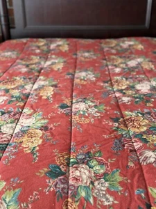 Ralph Lauren AYLESBURY King Comforter Bedspread Woven Red Floral Barkcloth VINT - Picture 1 of 5