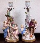 Antique Meissen Pair of Hand Painted Figural Candlesticks late 19th century