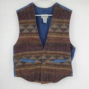 Vintage Arizona Aztec Southwestern Denim and Aztec Button Up Vest Large - Picture 1 of 7