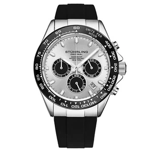 Stuhrling 4042 1 Aquamaster Quartz Chronograph Rubber Strap Mens Watch - Picture 1 of 3