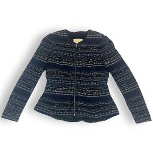 Rebecca Taylor Blazer Jacke Damen Gr. 4 Navy Reißverschluss Tweed Schößchen Wollmischung - Bild 1 von 7