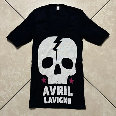 Vintage Y2K Avril Lavigne Skull American Apparel T-Shirt Womens S VTG Punk Rock - Imagem 1 de 4