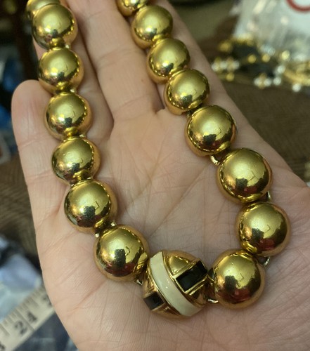 GIVENCHY Vintage COLLANA GIROCOLLO RUNWAY GIVECHY PARIS CHUNKY TONO ORO SMALTO CREMA NERO