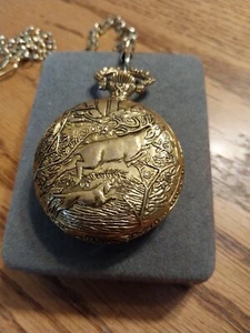 Majestron Pocket Watch Deer Dogs Hunting Box Chain & Instructions Needs battery - Picture 1 of 4