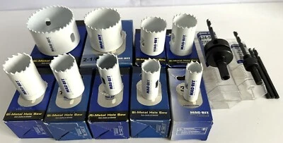 14 PC LOT MAG-BIT BI-METAL HOLE SAWS FROM 3/4" TO 2-5/8" HOLESAW SET with ARBORS - Image 1 of 4